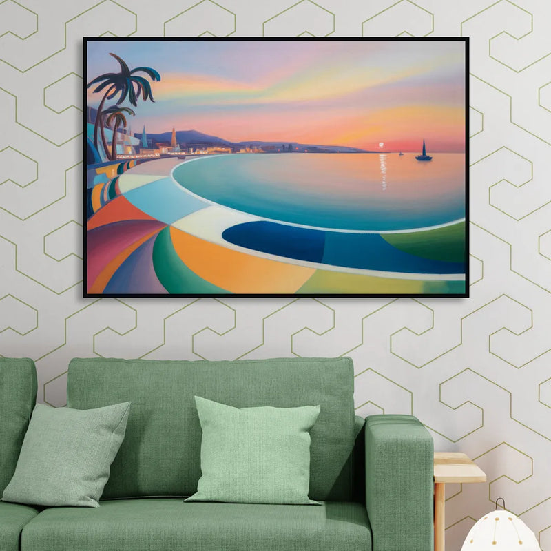 La Paz Malecón Sunset Living Room - Black Canvas Wall Art