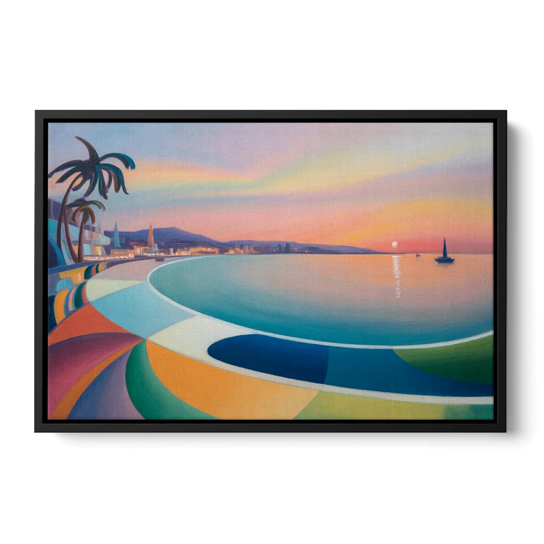 La Paz Malecón Sunset Front - Black Canvas Wall Art