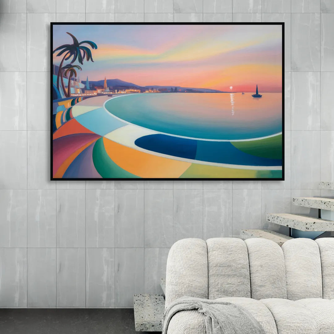 La Paz Malecón Sunset Sitting Room - Black Canvas Wall Art