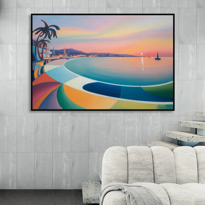 La Paz Malecón Sunset Sitting Room - Black Canvas Wall Art
