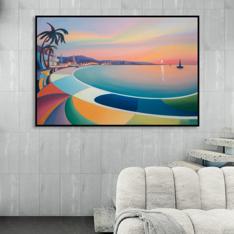 La Paz Malecón Sunset Sitting Room - Black Canvas Wall Art