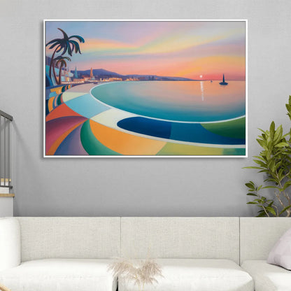 La Paz Malecón Sunset Sitting Room - White Canvas Wall Art