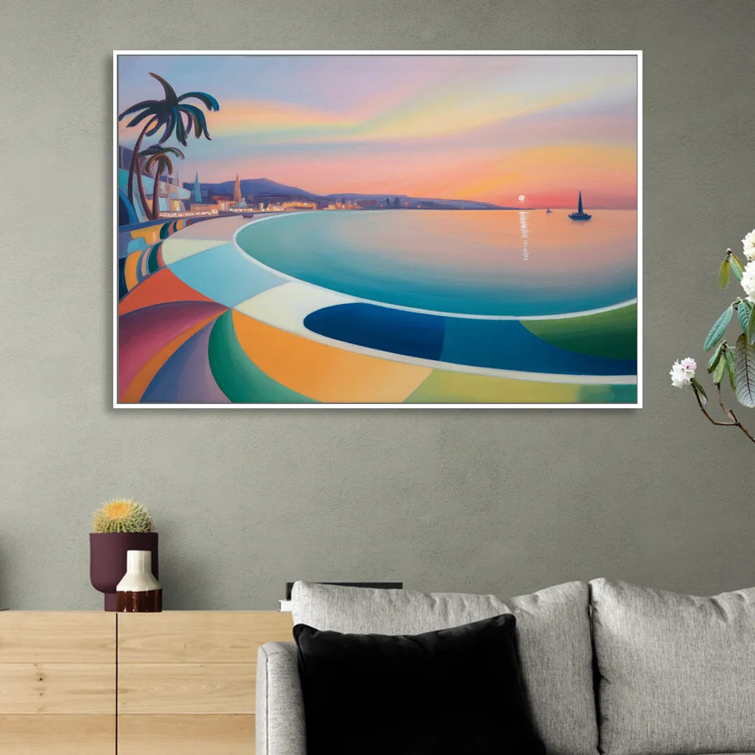 La Paz Malecón Sunset Living Room - White Canvas Wall Art