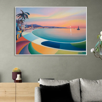 La Paz Malecón Sunset Living Room - White Canvas Wall Art