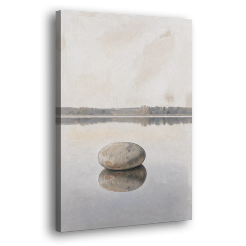Lake Canvas Print with a Still Granite Stone - Canvas Wall Art - Side