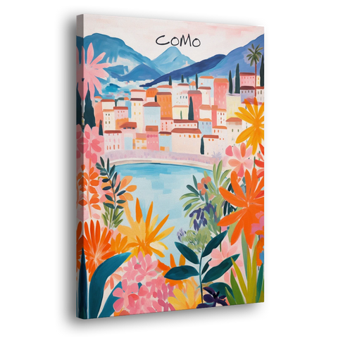 Lake Como Art in Tropical Bloom - Canvas Wall Art - Side
