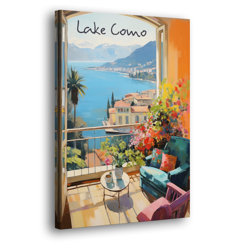 Lake Como Painting Through an Open Window - Canvas Wall Art - Side