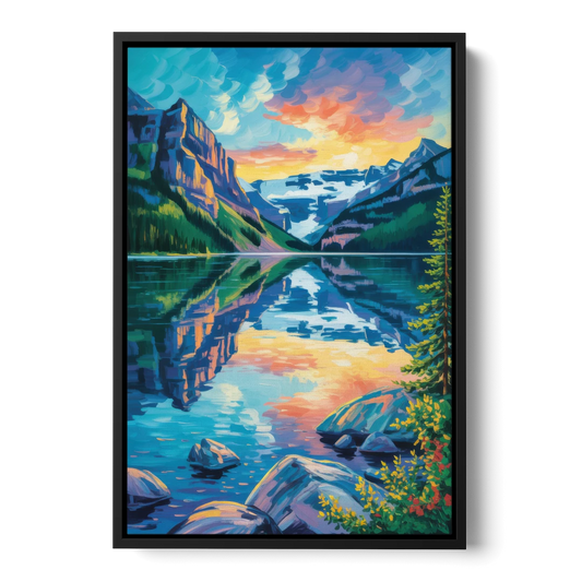 Lake Louise Reflections - Black Framed Canvas Wall Art - Front