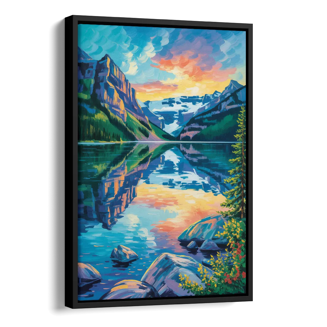 Lake Louise Reflections Side - Black Canvas Wall Art