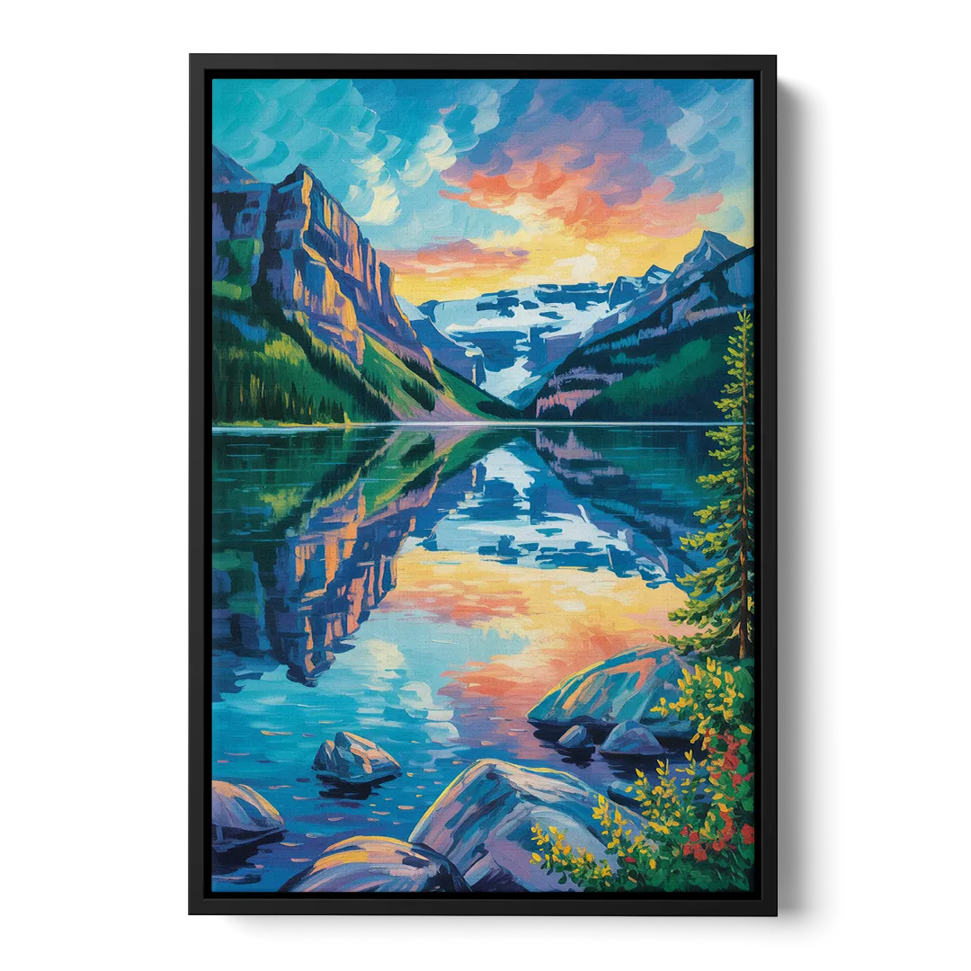 Lake Louise Reflections Front - Black Canvas Wall Art