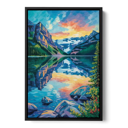 Lake Louise Reflections Front - Black Canvas Wall Art