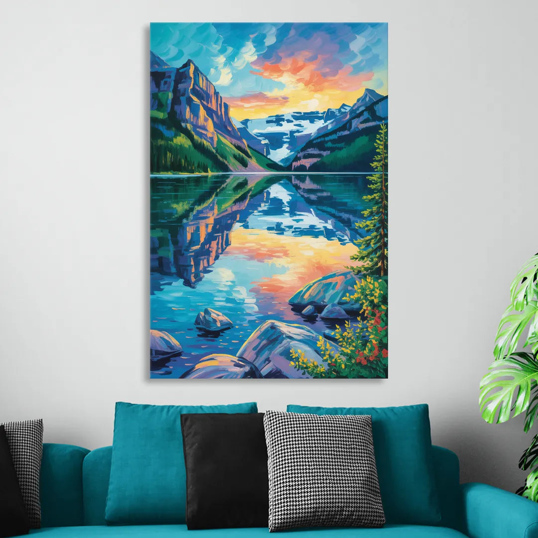 Lake Louise Reflections Living Room - Canvas Wall Art