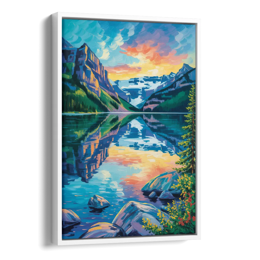 Lake Louise Reflections Side - White Canvas Wall Art