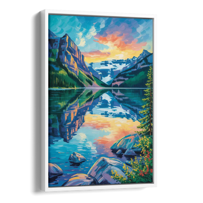 Lake Louise Reflections Side - White Canvas Wall Art