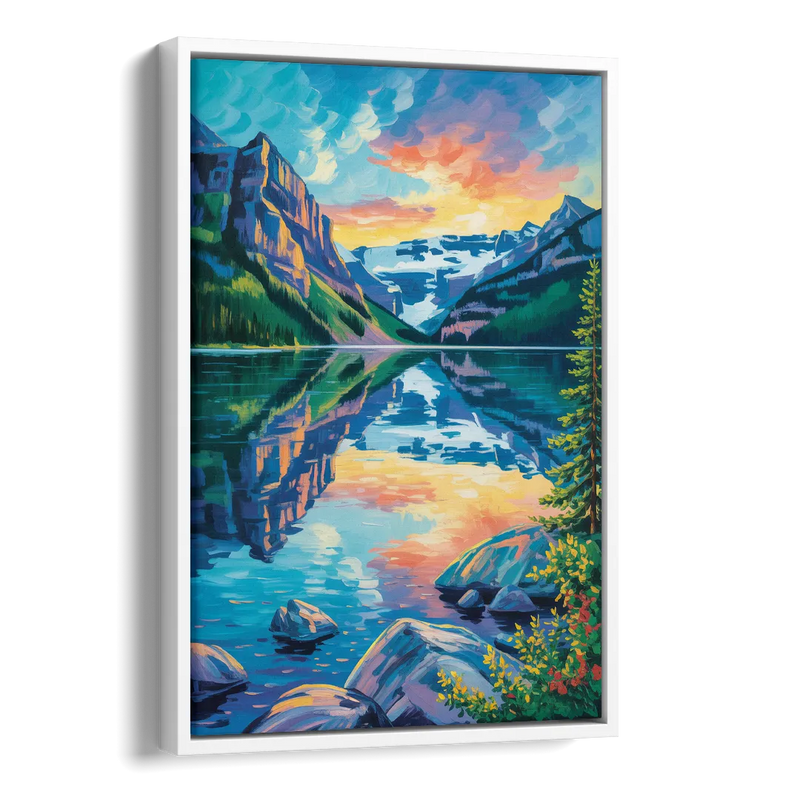 Lake Louise Reflections Side - White Canvas Wall Art