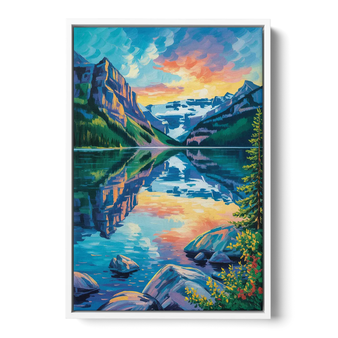 Lake Louise Reflections Front - White Canvas Wall Art