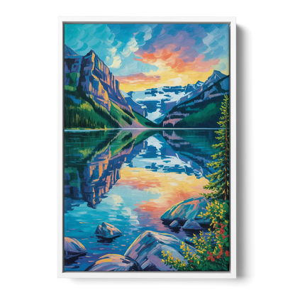 Lake Louise Reflections Front - White Canvas Wall Art