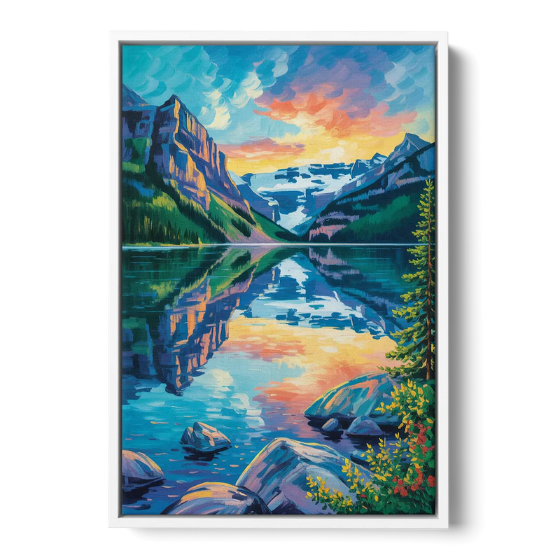 Lake Louise Reflections Front - White Canvas Wall Art