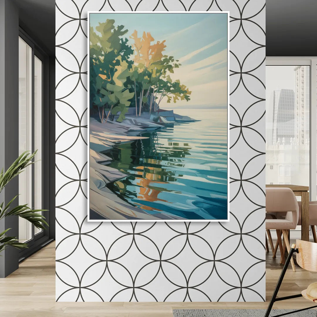 Lake Ontario Reflections Living Room - White Canvas Wall Art
