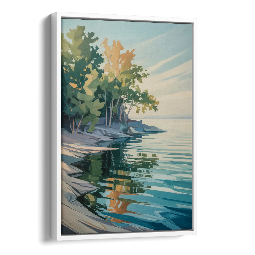 Lake Ontario Reflections Side - White Canvas Wall Art