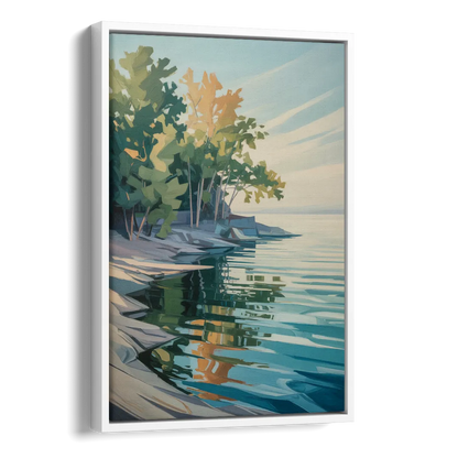 Lake Ontario Reflections Side - White Canvas Wall Art