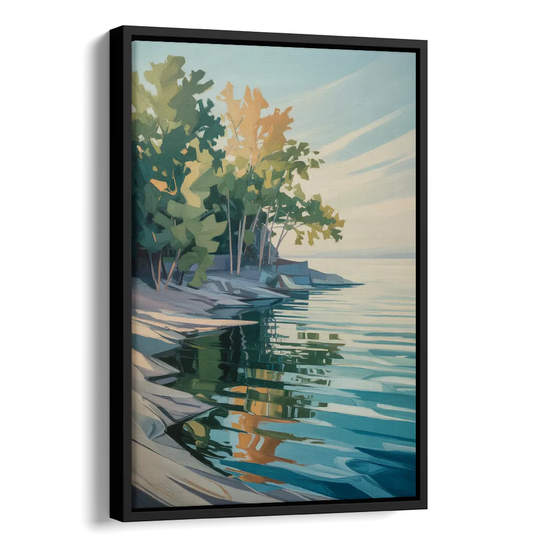 Lake Ontario Reflections Side - Black Canvas Wall Art