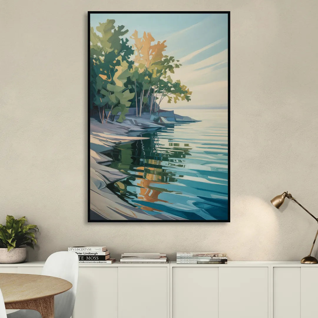 Lake Ontario Reflections Sitting Room - Black Canvas Wall Art