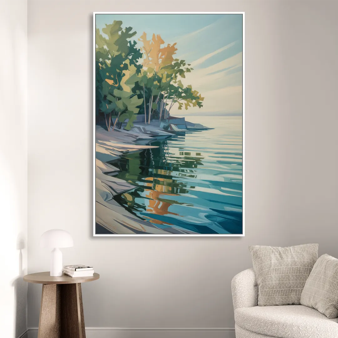 Lake Ontario Reflections Sitting Room - White Canvas Wall Art