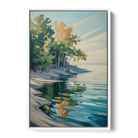 Lake Ontario Reflections - White Framed Canvas Wall Art - Front