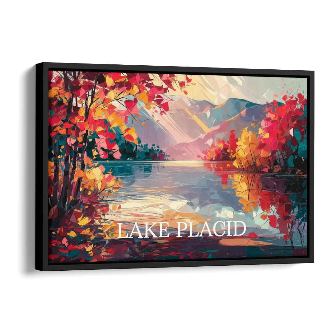 Lake Placid Autumn Splendor Side - Black Canvas Wall Art