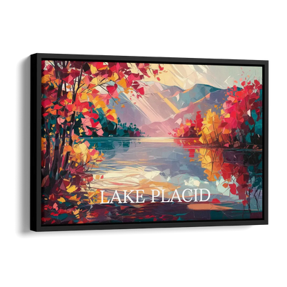 Lake Placid Autumn Splendor Side - Black Canvas Wall Art