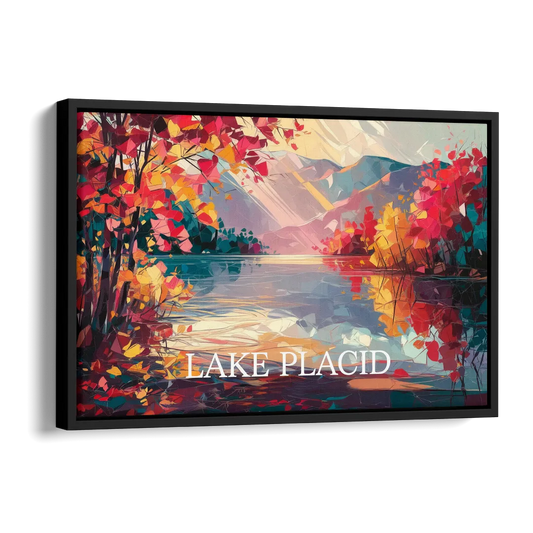 Lake Placid Autumn Splendor Side - Black Canvas Wall Art