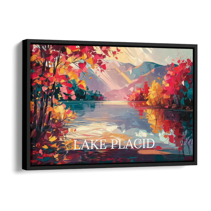 Lake Placid Autumn Splendor Side - Black Canvas Wall Art