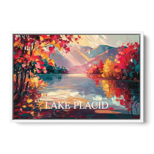 Lake Placid Autumn Splendor - White Framed Canvas Wall Art - Front