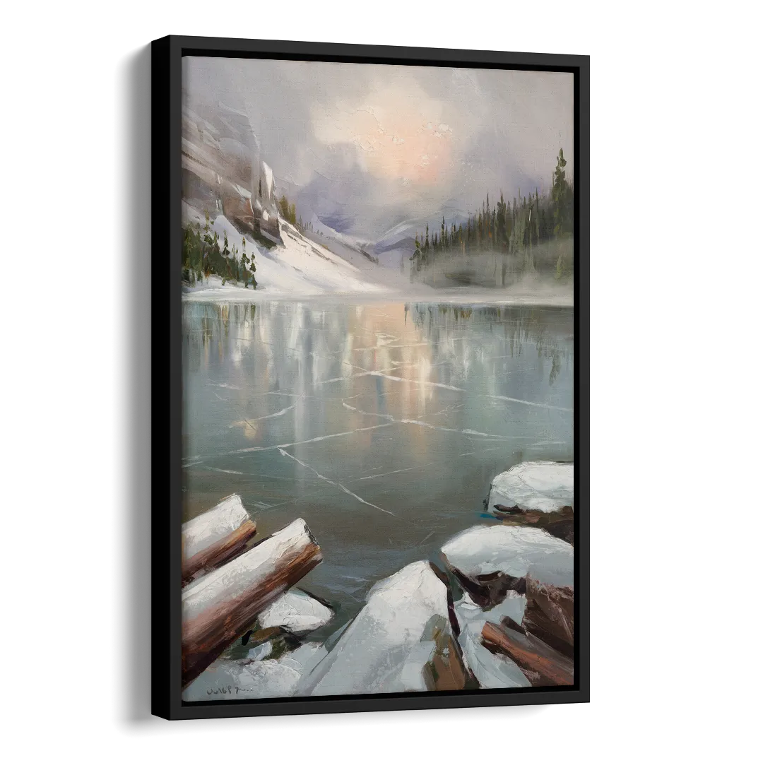 Lake Placid Frozen Lake Beauty Side - Black Canvas Wall Art