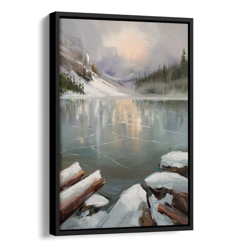 Lake Placid Frozen Lake Beauty Side - Black Canvas Wall Art
