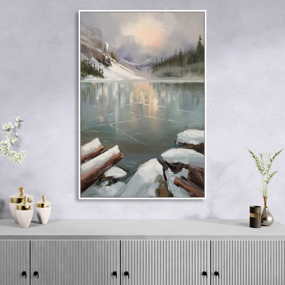 Lake Placid Frozen Lake Beauty Sitting Room - White Canvas Wall Art