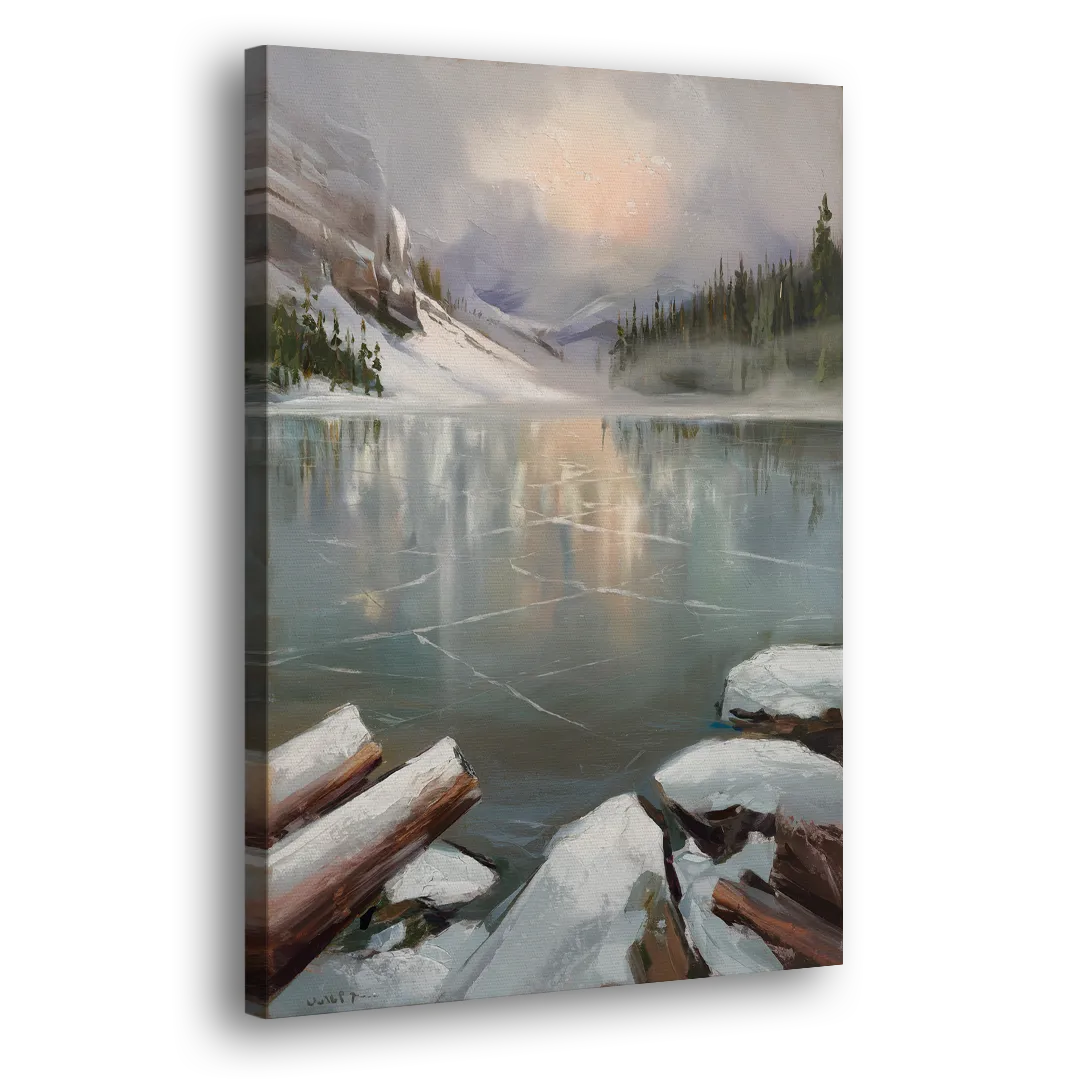 Lake Placid Frozen Lake Beauty Side - Canvas Wall Art