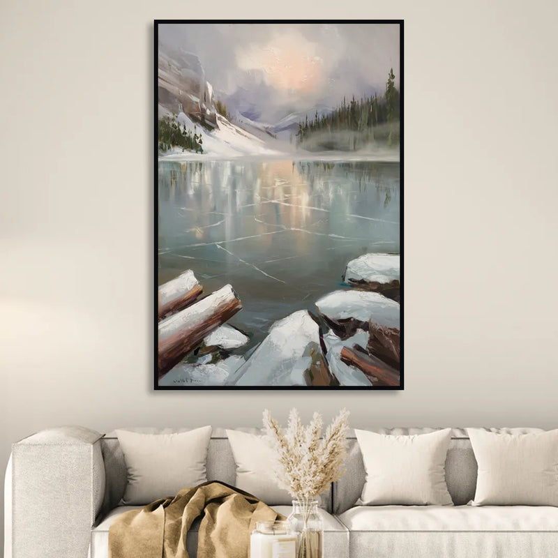 Lake Placid Frozen Lake Beauty Sitting Room - Black Canvas Wall Art