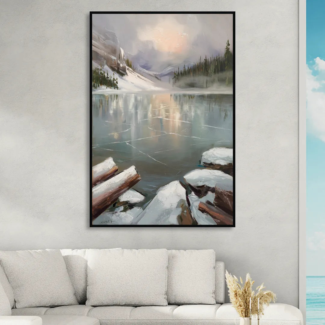 Lake Placid Frozen Lake Beauty Living Room - Black Canvas Wall Art