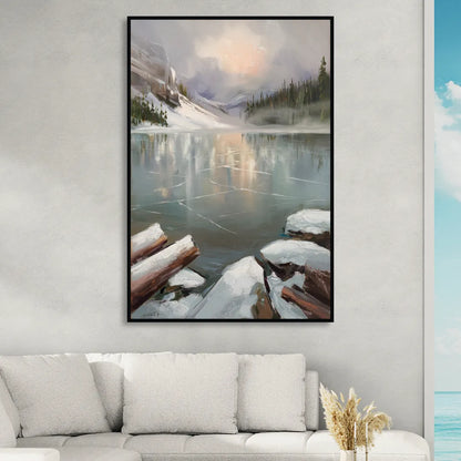 Lake Placid Frozen Lake Beauty Living Room - Black Canvas Wall Art