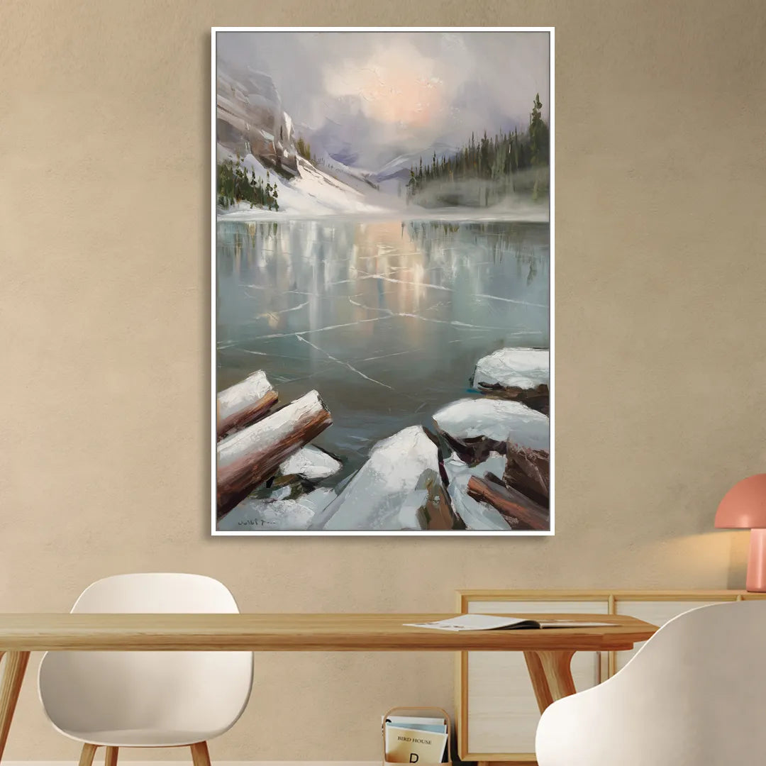 Lake Placid Frozen Lake Beauty Living Room - White Canvas Wall Art