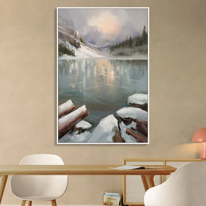 Lake Placid Frozen Lake Beauty Living Room - White Canvas Wall Art