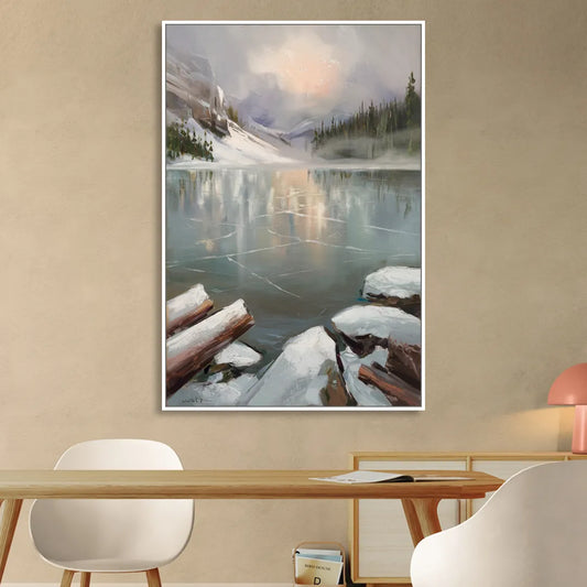 Lake Placid Frozen Lake Beauty Living Room - White Canvas Wall Art