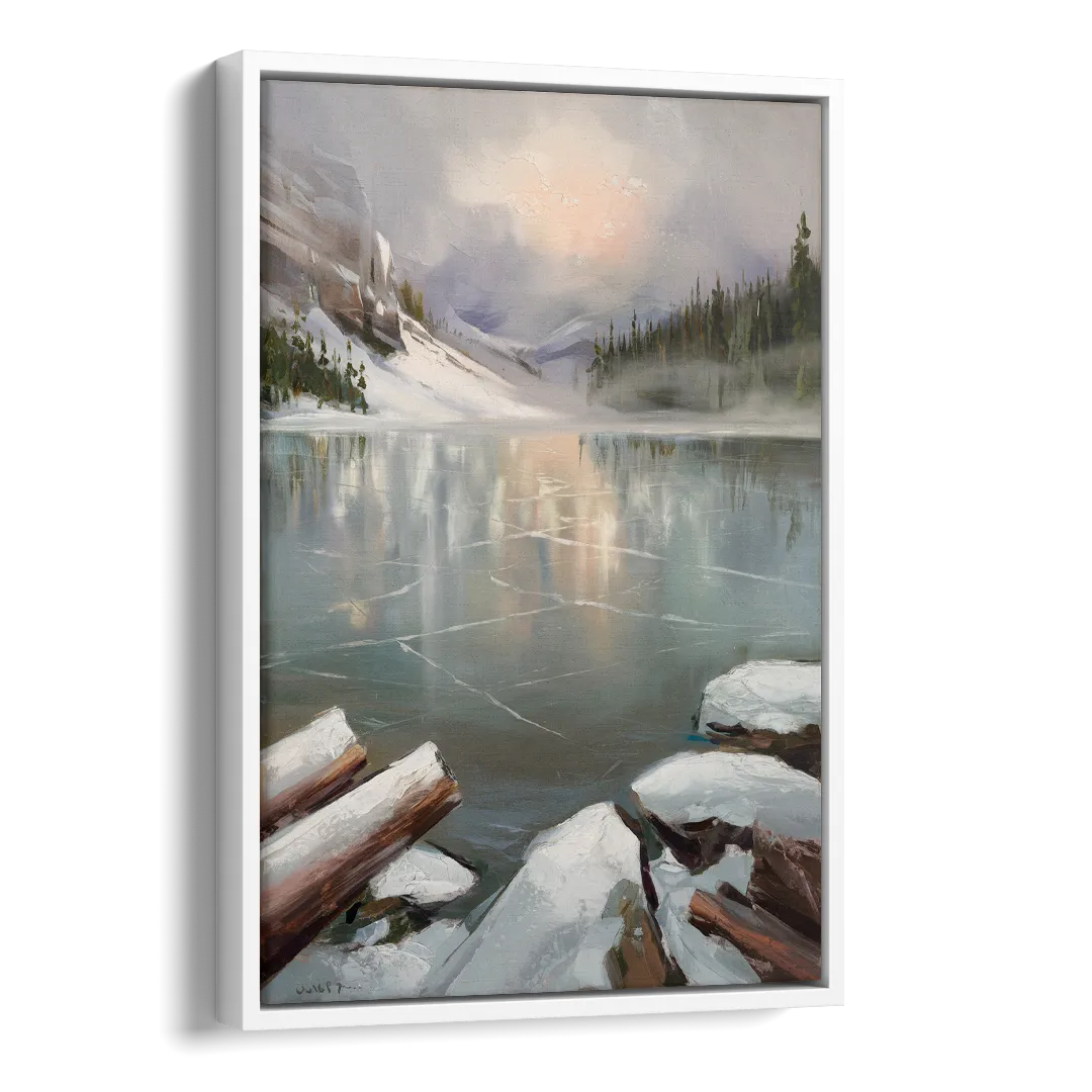Lake Placid Frozen Lake Beauty Side - White Canvas Wall Art