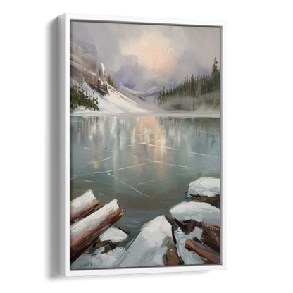 Lake Placid Frozen Lake Beauty Side - White Canvas Wall Art