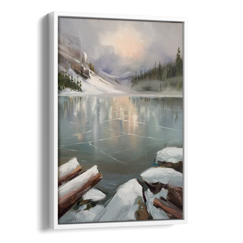 Lake Placid Frozen Lake Beauty Side - White Canvas Wall Art