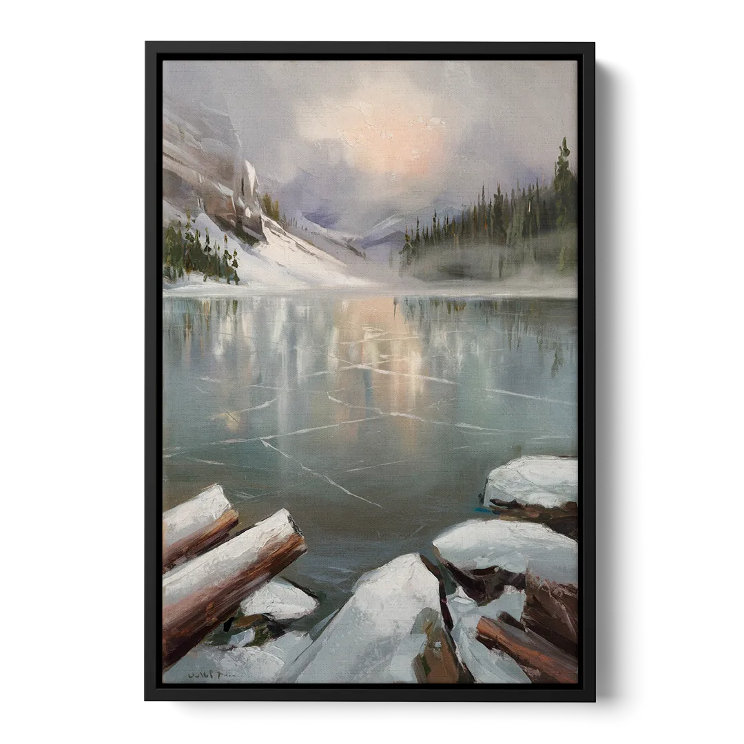 Lake Placid Frozen Lake Beauty Front - Black Canvas Wall Art