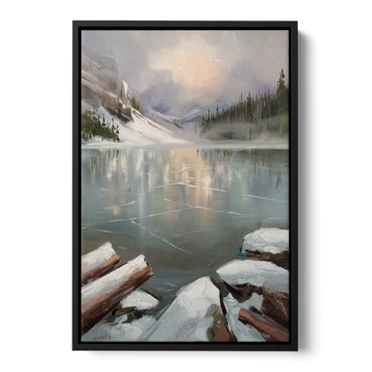 Lake Placid Frozen Lake Beauty Front - Black Canvas Wall Art