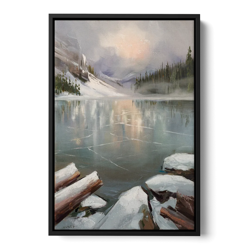 Lake Placid Frozen Lake Beauty Front - Black Canvas Wall Art
